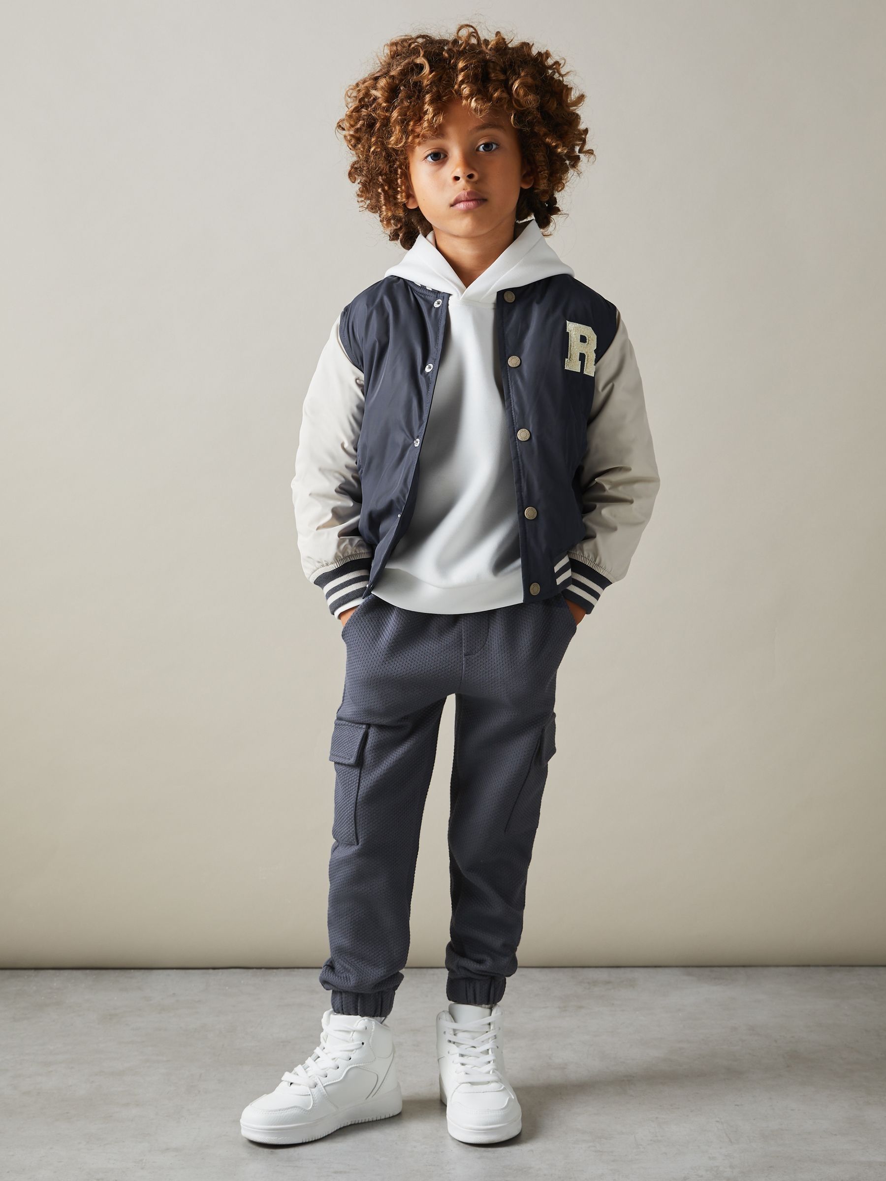 3-9 yrs Textured Cotton Blend Drawstring Joggers in Steel Blue (E52844) | £20