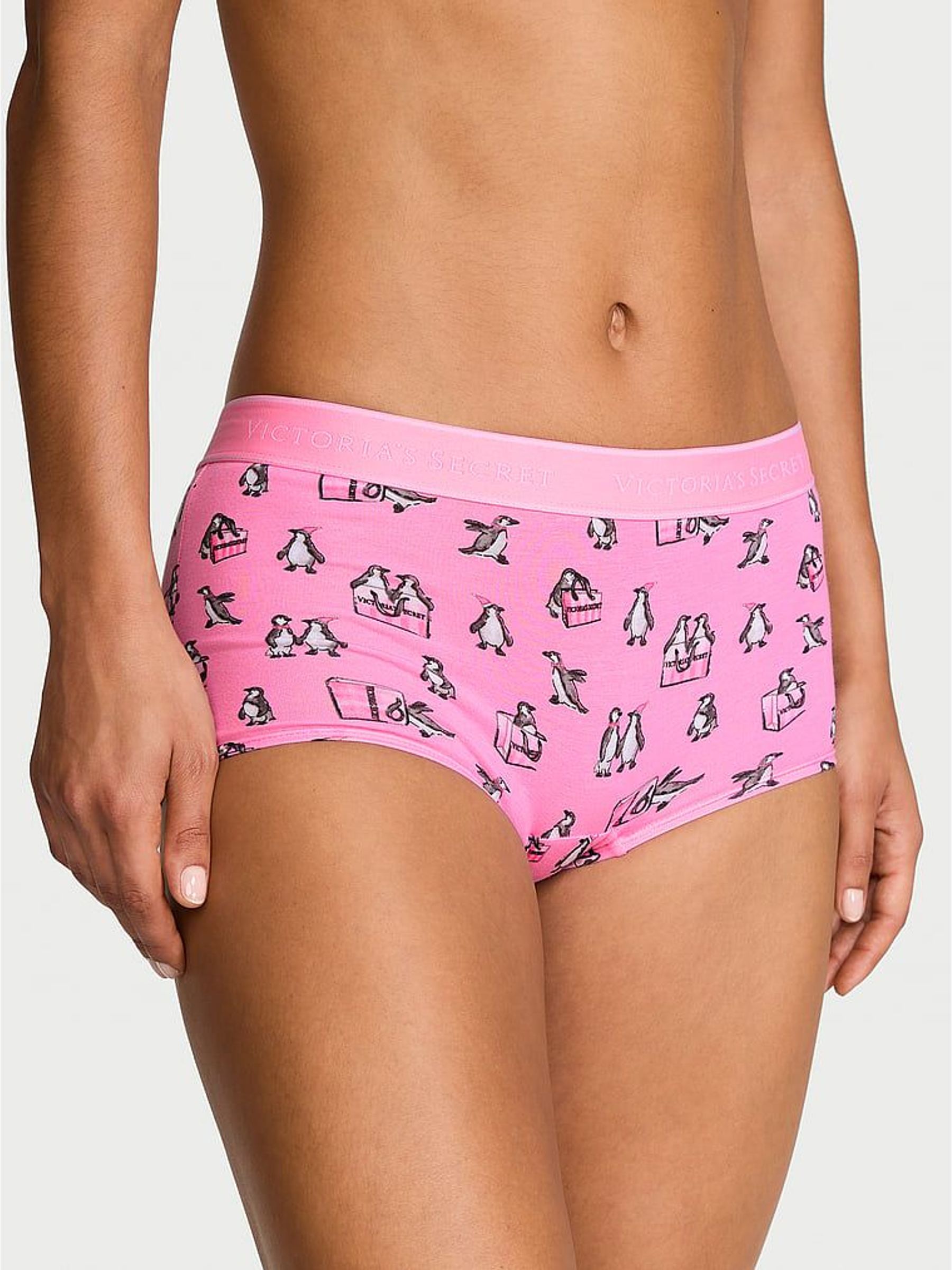 Christmas Pink Penguins - Thong Logo Knickers