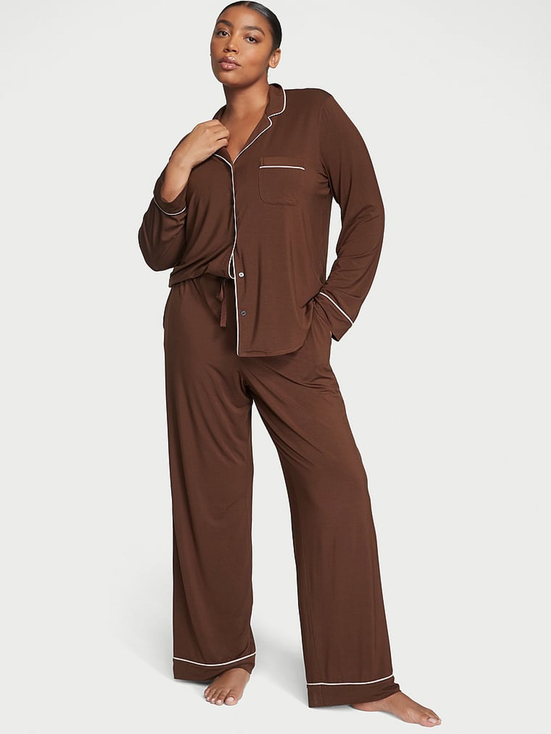 Ganache Brown Modal Long Pyjama Set (E54904) | £59 - £64