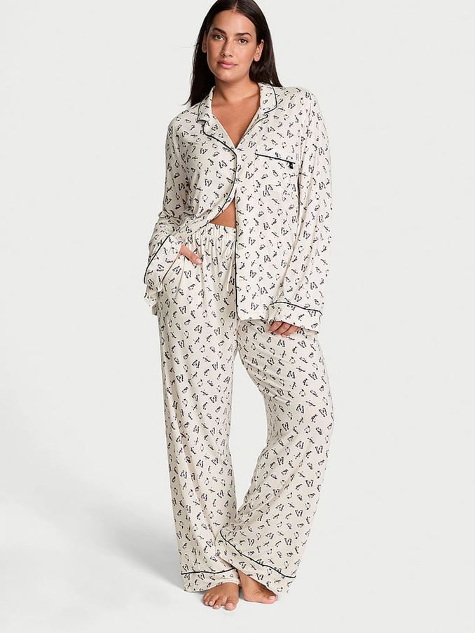 Coconut White Merry Penguins Modal Long Pyjama Set (E54905) | £29