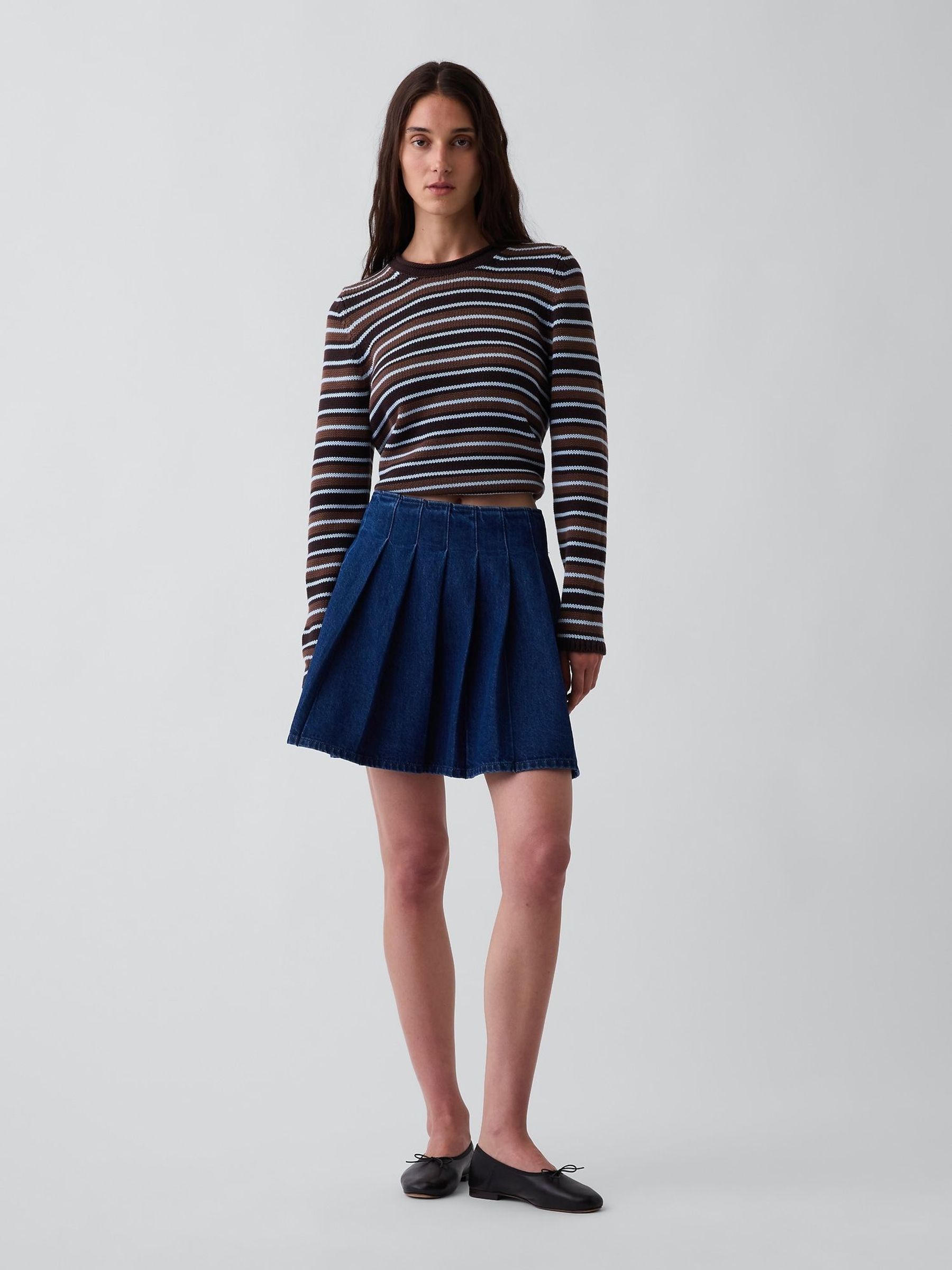 Blue - Denim Pleated Mini Skirt
