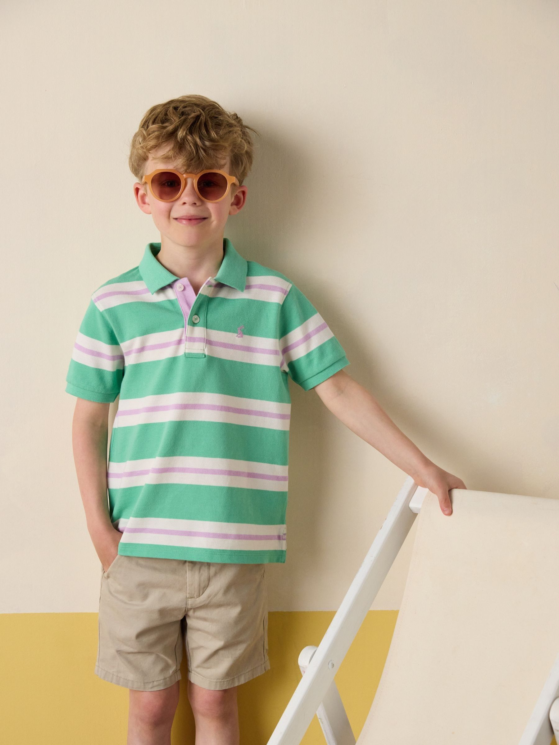 Boys' Woody Green Striped Polo Shirt (E55793) | £16 - £20