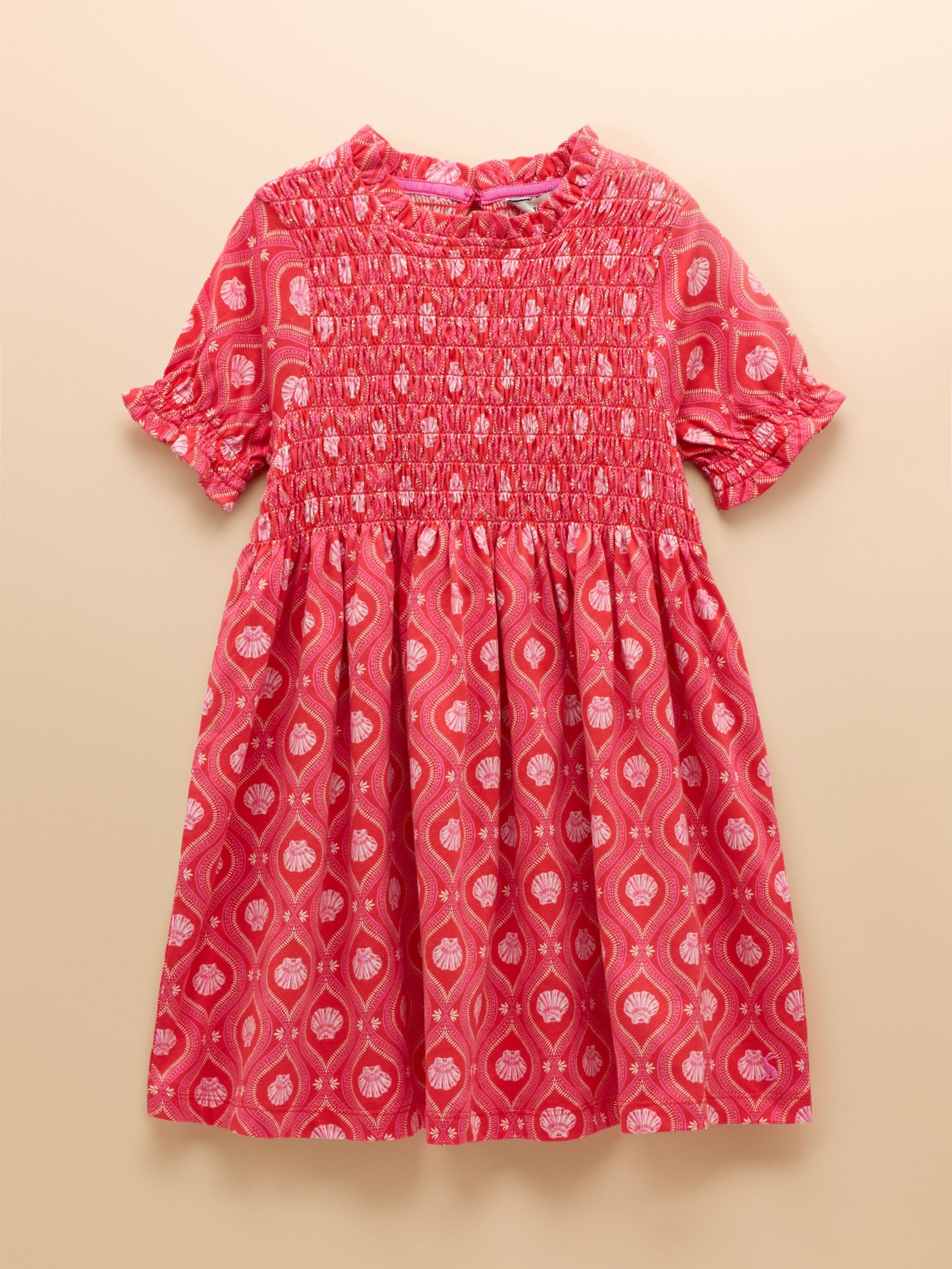 Gracie Pink Shell Print Short Sleeve Shirred Dress (E56523) | £20 - £26