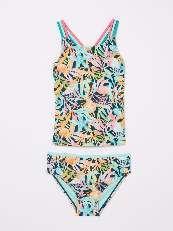 Coral Teal Blue Coral Print Tankini (E56529) | £9