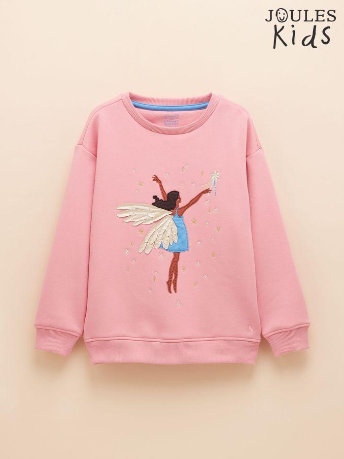 Girls' Mackenzie Pink Embroidered Artwork Sweatshirt With Faux Faur Lining (E58058) | £24 - £27