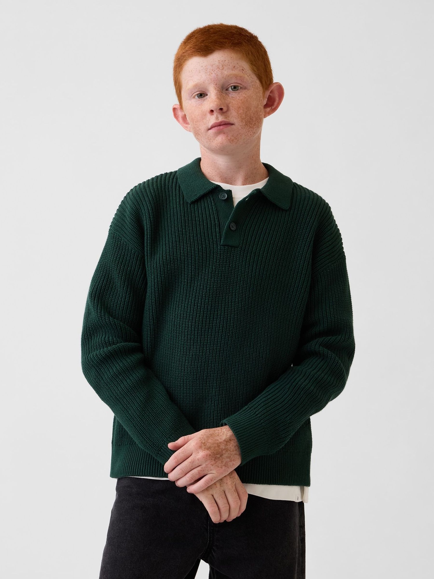 Green - Relaxed Polo Jumper