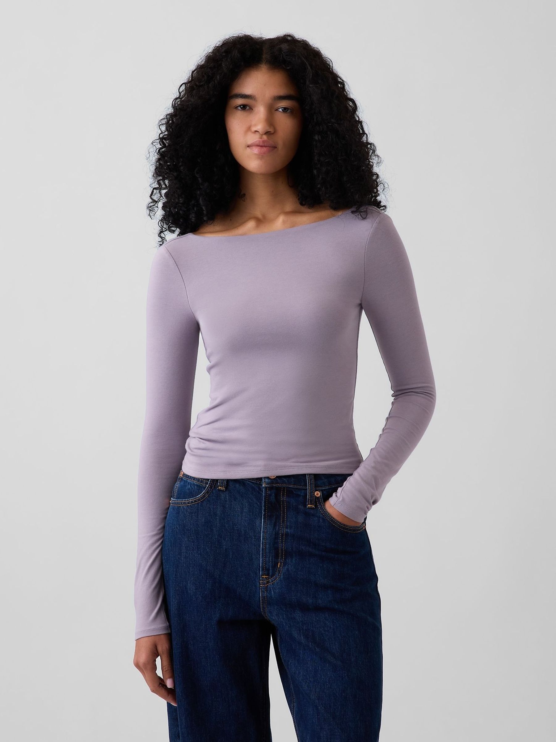 Lilac Purple - Closeknit Jersey Scoop-back T-shirt
