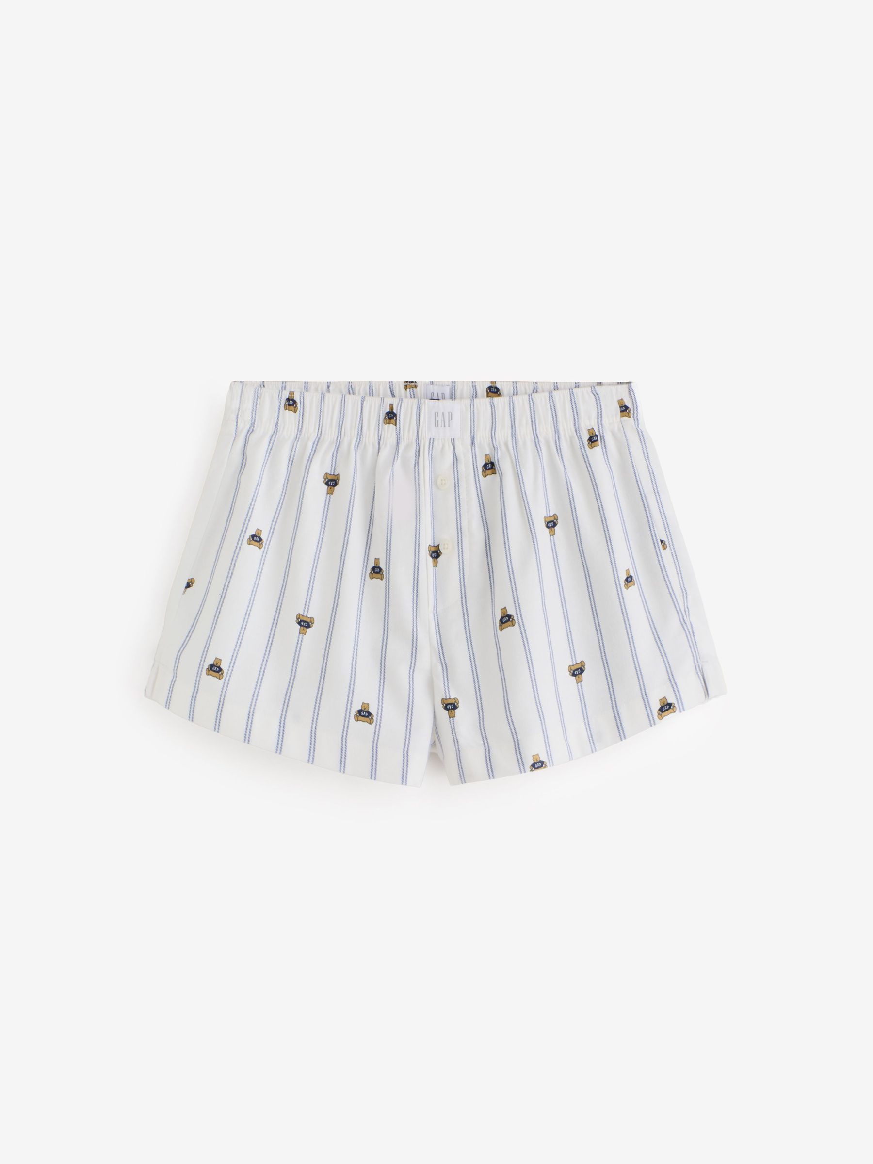 White & Blue Brannan Bear Stripe - Flannel Pyjamas Shorts