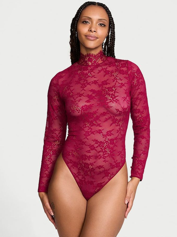 Campari Red Lace Long Sleeve Bodysuit (E59890) | £59