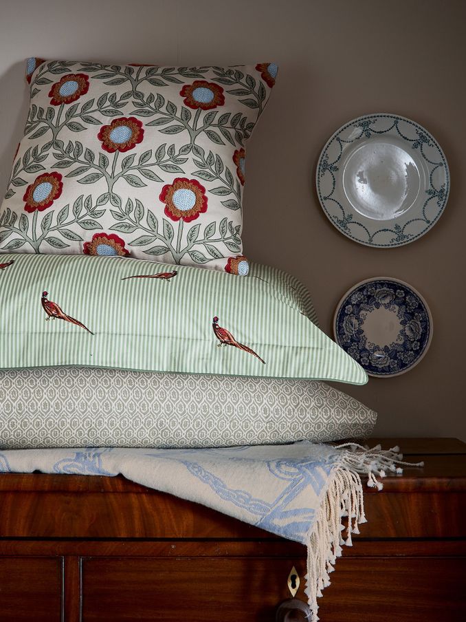 Floral Trellis Green 100% Cotton Cushion (E60088) | £40