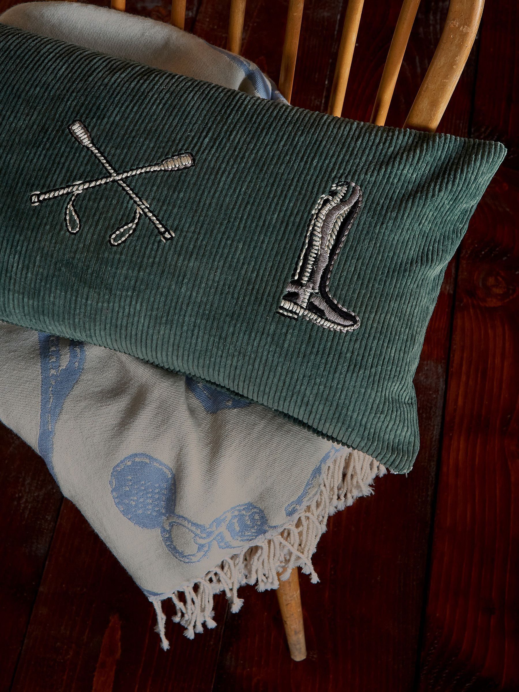 Back to the Country Green 100% Cotton Equestrian Corduroy Cushion (E60098) | £40