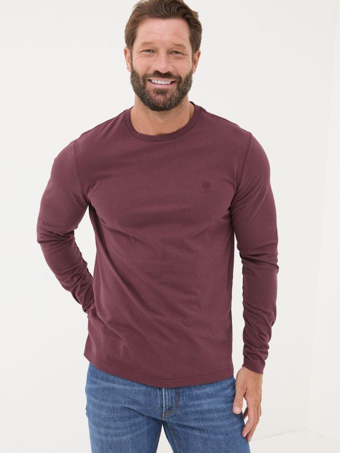 Burgundy Red Long Sleeve 100% Cotton T-Shirts 3 Pack (E60230) | £38