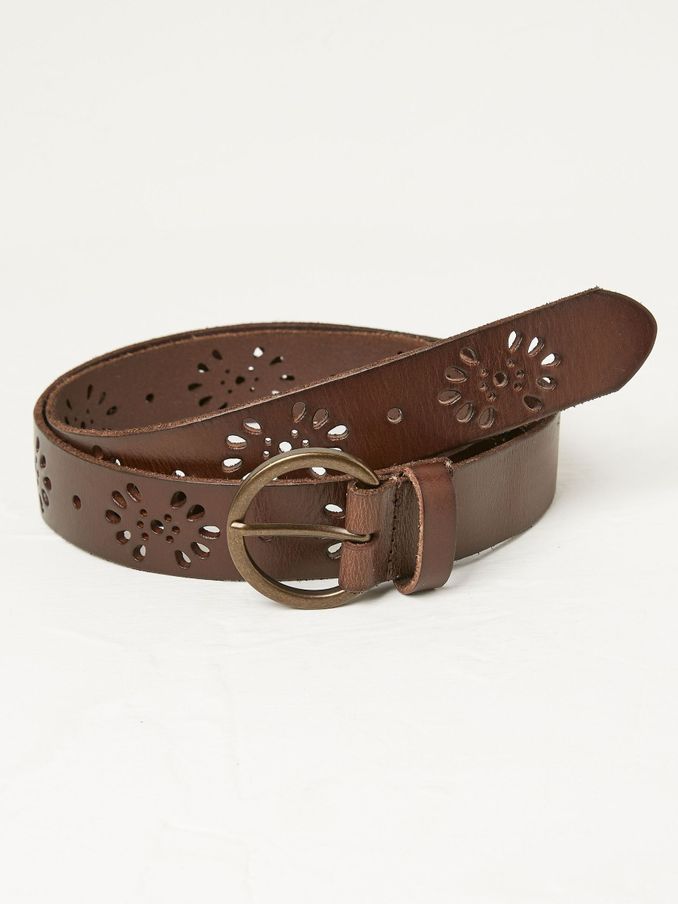 Chocolate Brown Leather Floral Belt (E60308) | £18