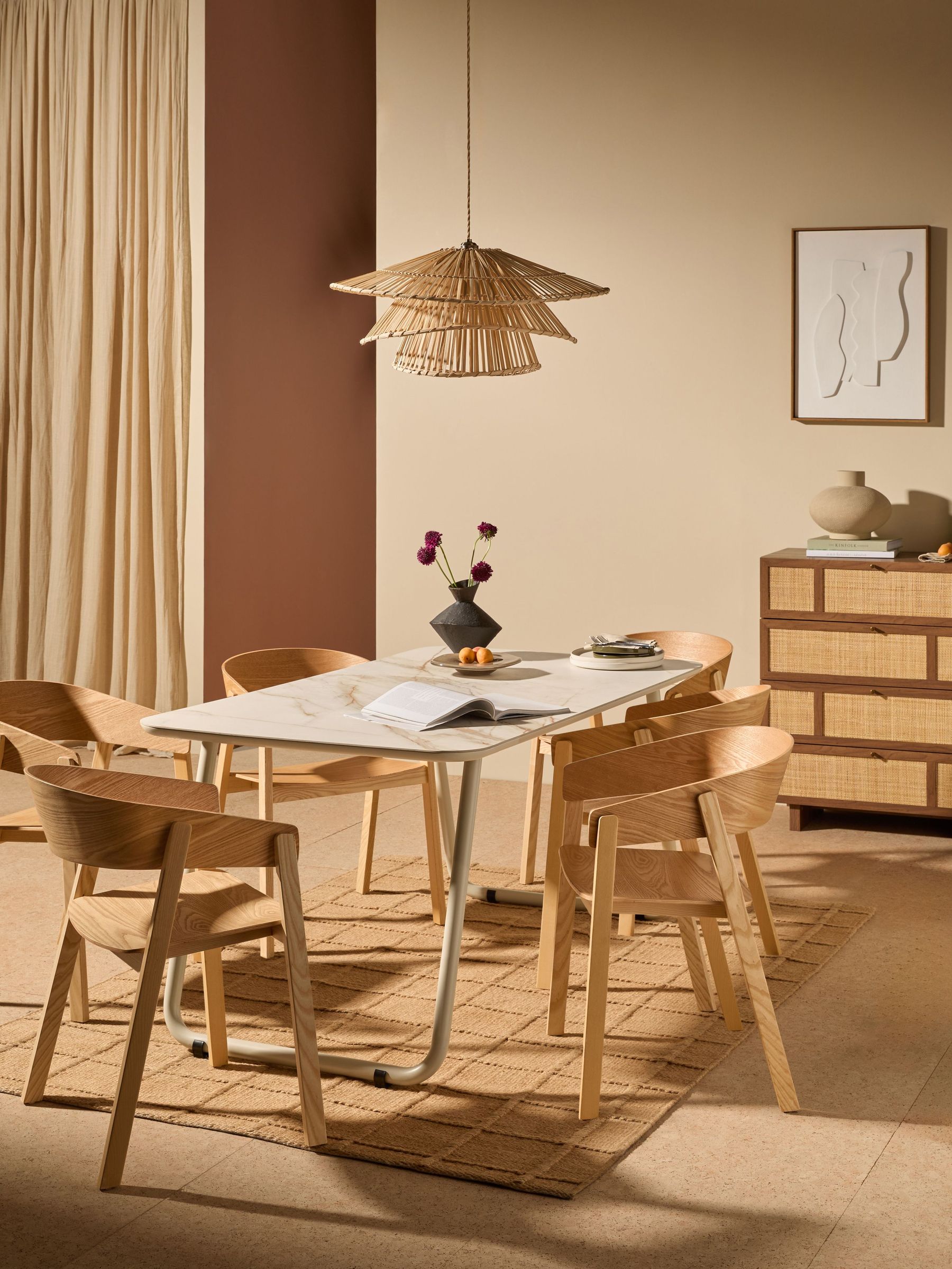 Dwyer Ceramic Marble 6 Seater Fixed Dining Table in White (E63381) | £649
