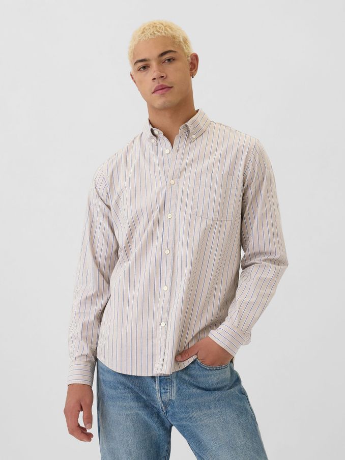 Cream & Blue Regular Fit Long Sleeve Poplin Shirt (E66051) | £21