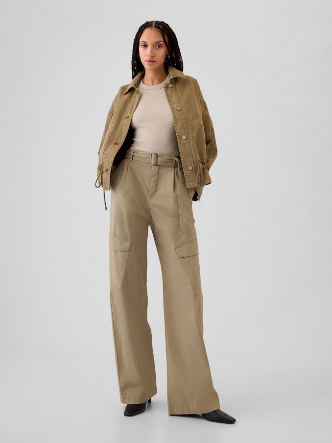 Brown High Waisted Baggy Cargo Trousers (E66061) | £36