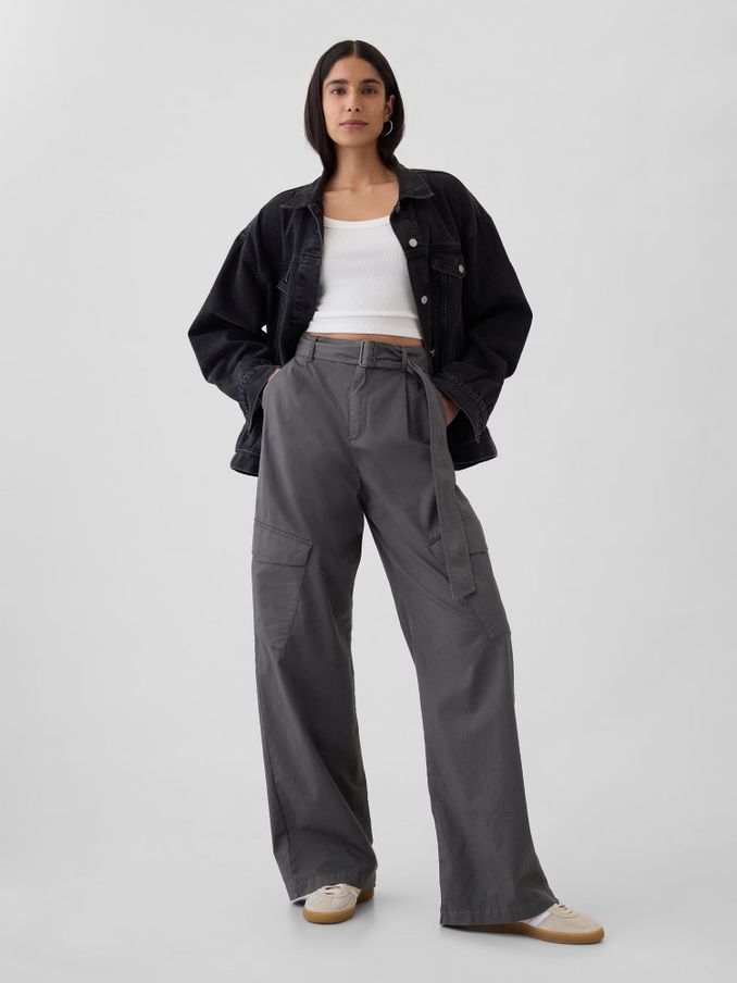 Grey High Waisted Baggy Cargo Trousers (E66062) | £36