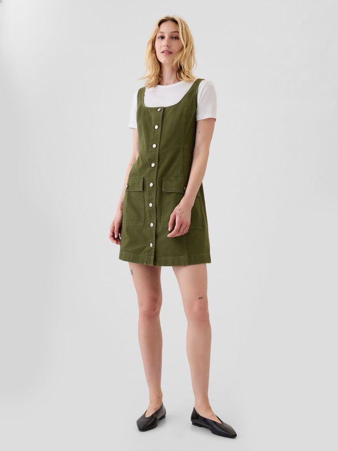 Green Utility Button Mini Dress (E66064) | £36