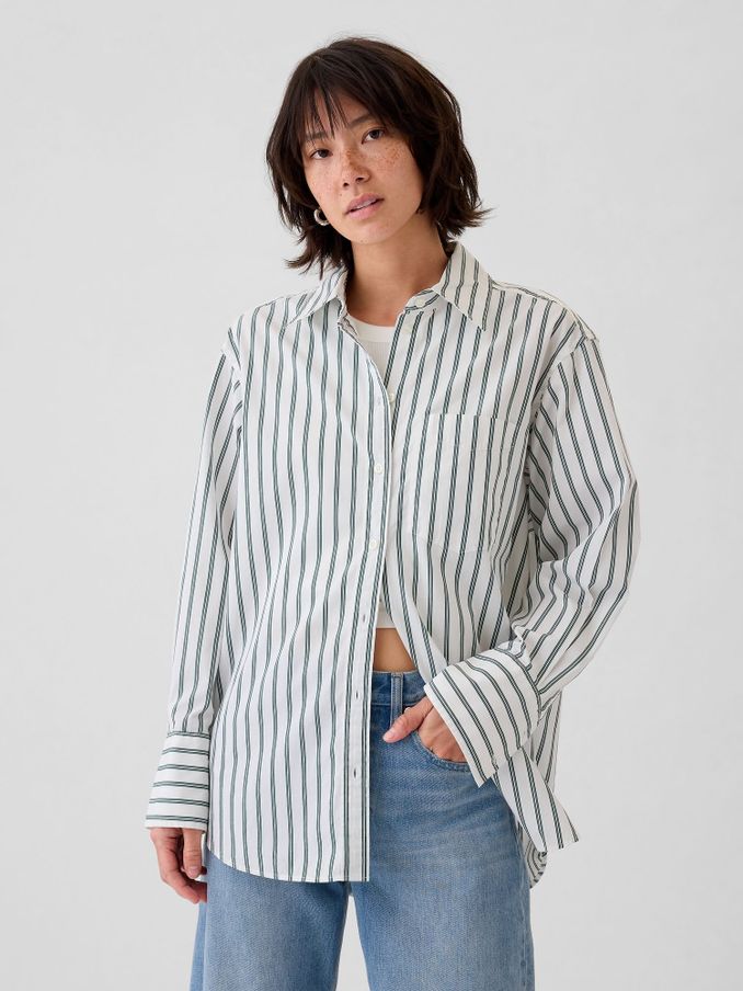 Green Cotton Oversized Stripe Shirt (E66073) | £27