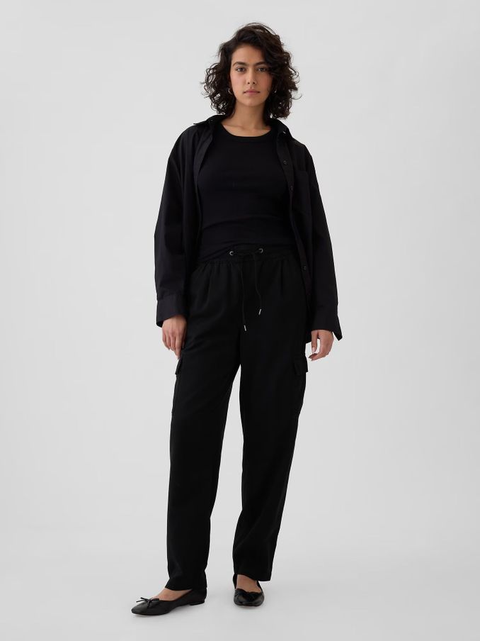 Black Pull On Soft Twill Tapered Cargo Trousers (E66079) | £30