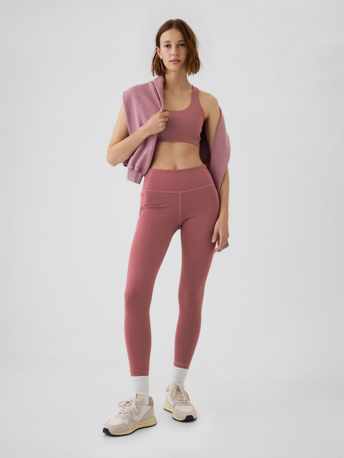 Pink High Waisted Power Stretch Full Length Pocket Leggings (E66093) | £27