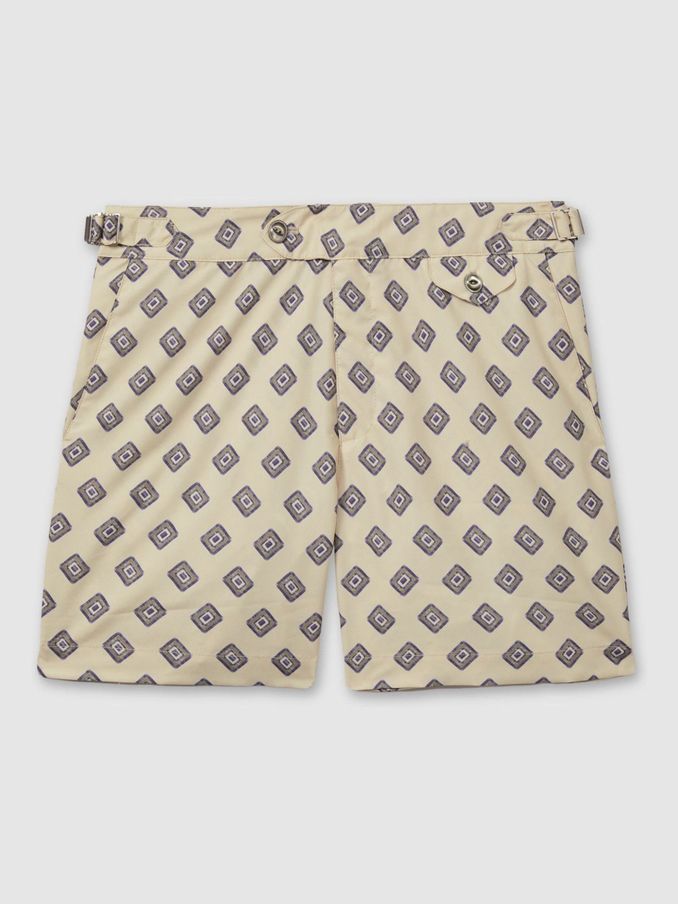 Hemingsworth Ikat-Print Swim Shorts in Ecru (E67144) | £108