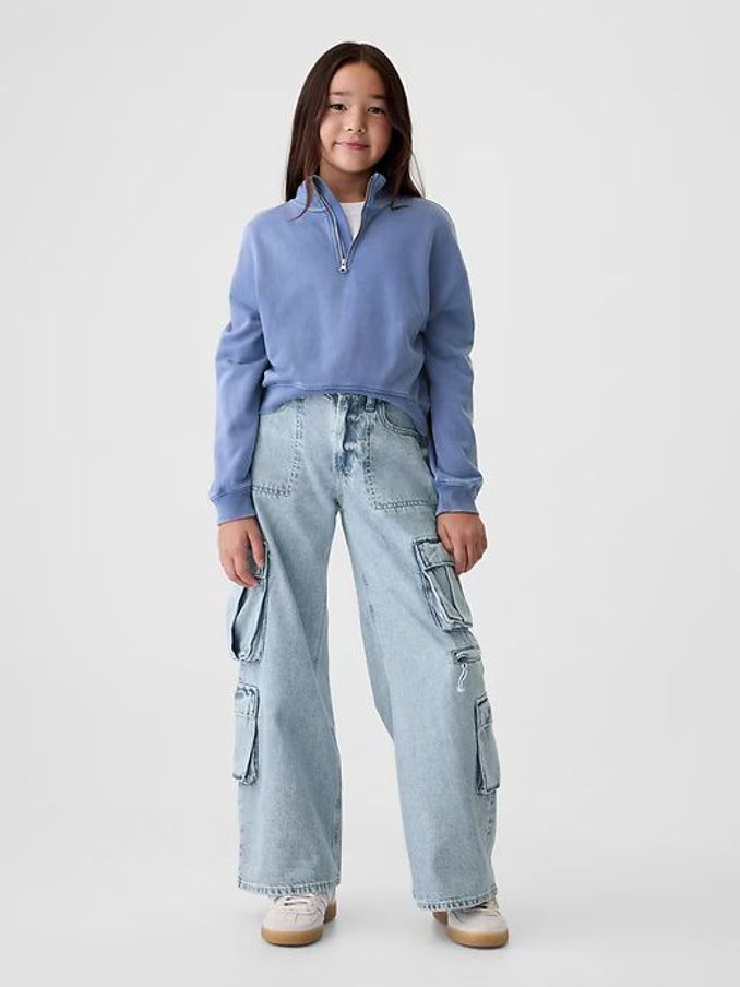 Blue Mid Rise Double Cargo Baggy Jeans (5-13yrs) (E67393) | £35