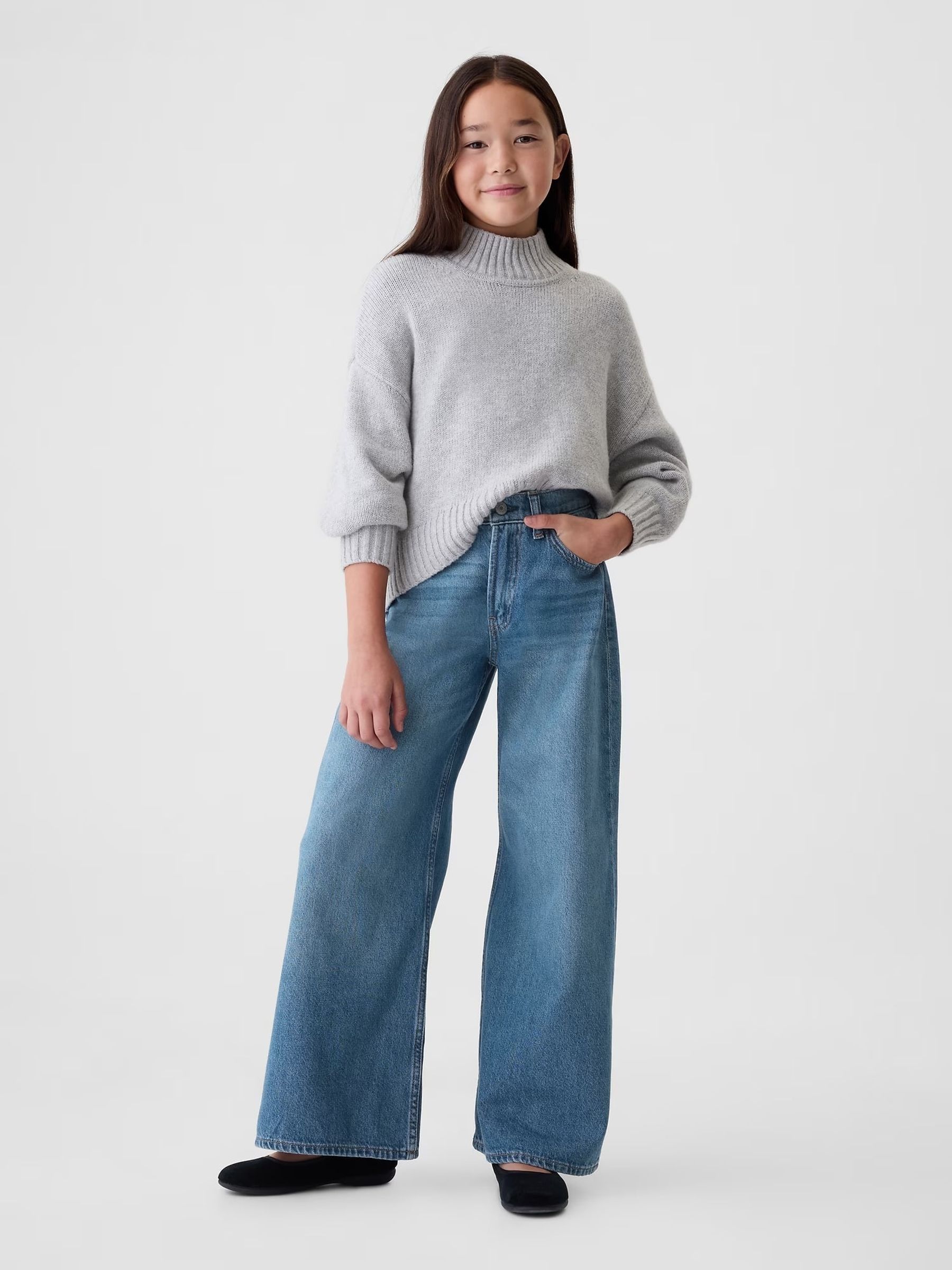 Medium Wash Blue Mid Rise Baggy Jeans (5-13yrs) (E67394) | £30