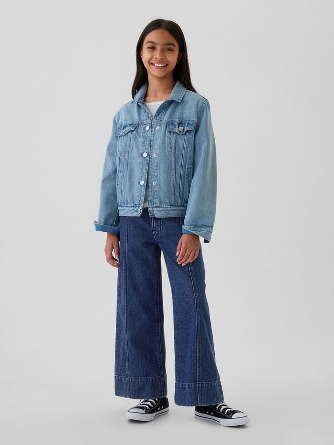 Blue High Waisted Wide Leg Ankle Jeans (5-13yrs) (E67395) | £17