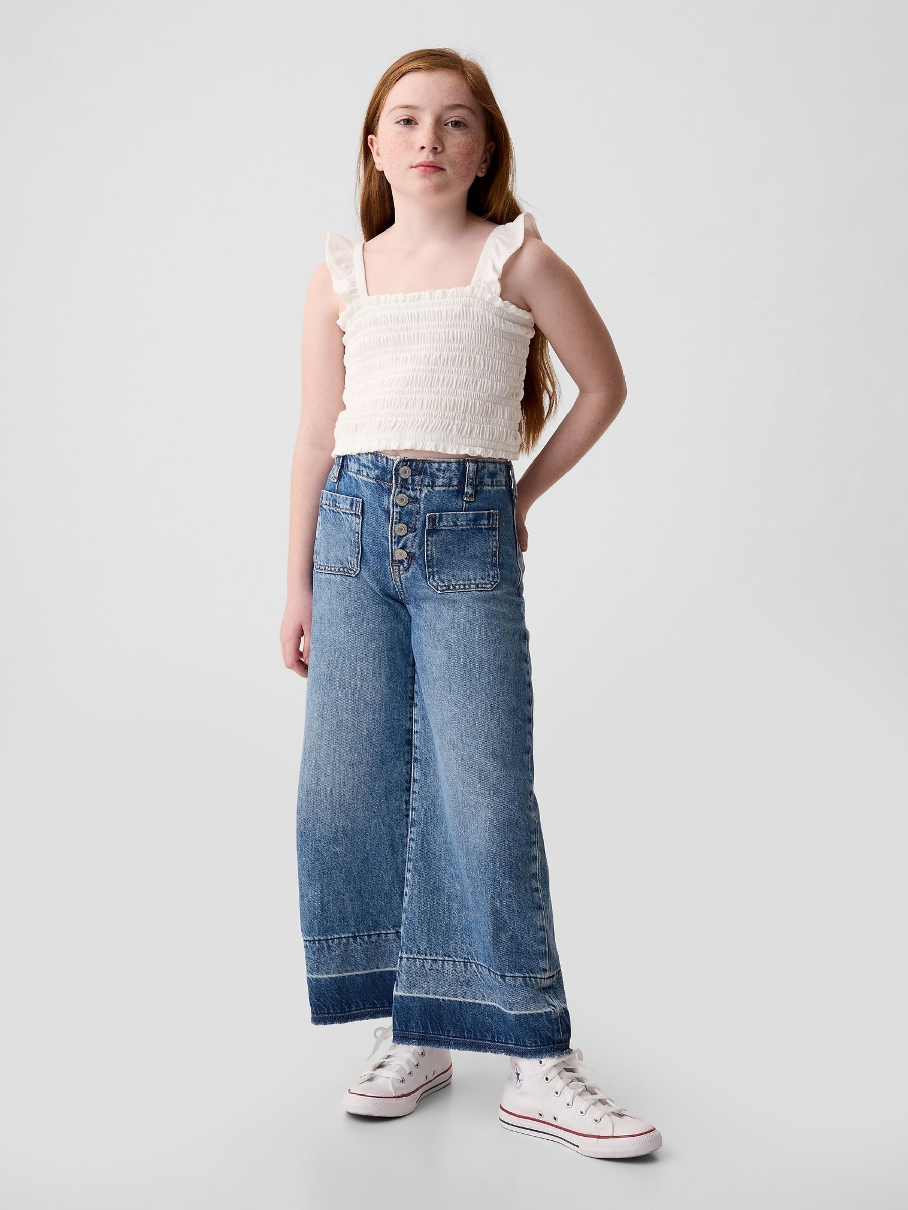 Blue High Waisted Wide Leg Ankle Jeans (5-13yrs) (E67397) | £25