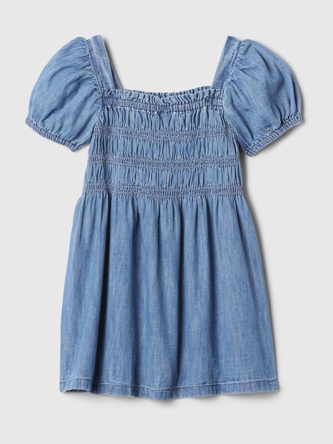 Blue Denim Smocked Puff Sleeve Dress (6mths-5yrs) (E67560) | £15