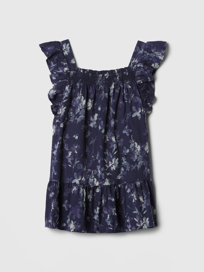 Blue Floral Smocked Square Neck Tiered Dress (6mths-5yrs) (E67564) | £10