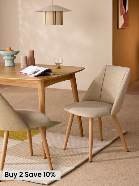 Set of 2 Ecru Marl and Oak Legs Lule Non Arm Dining Chairs (E68043) | £275