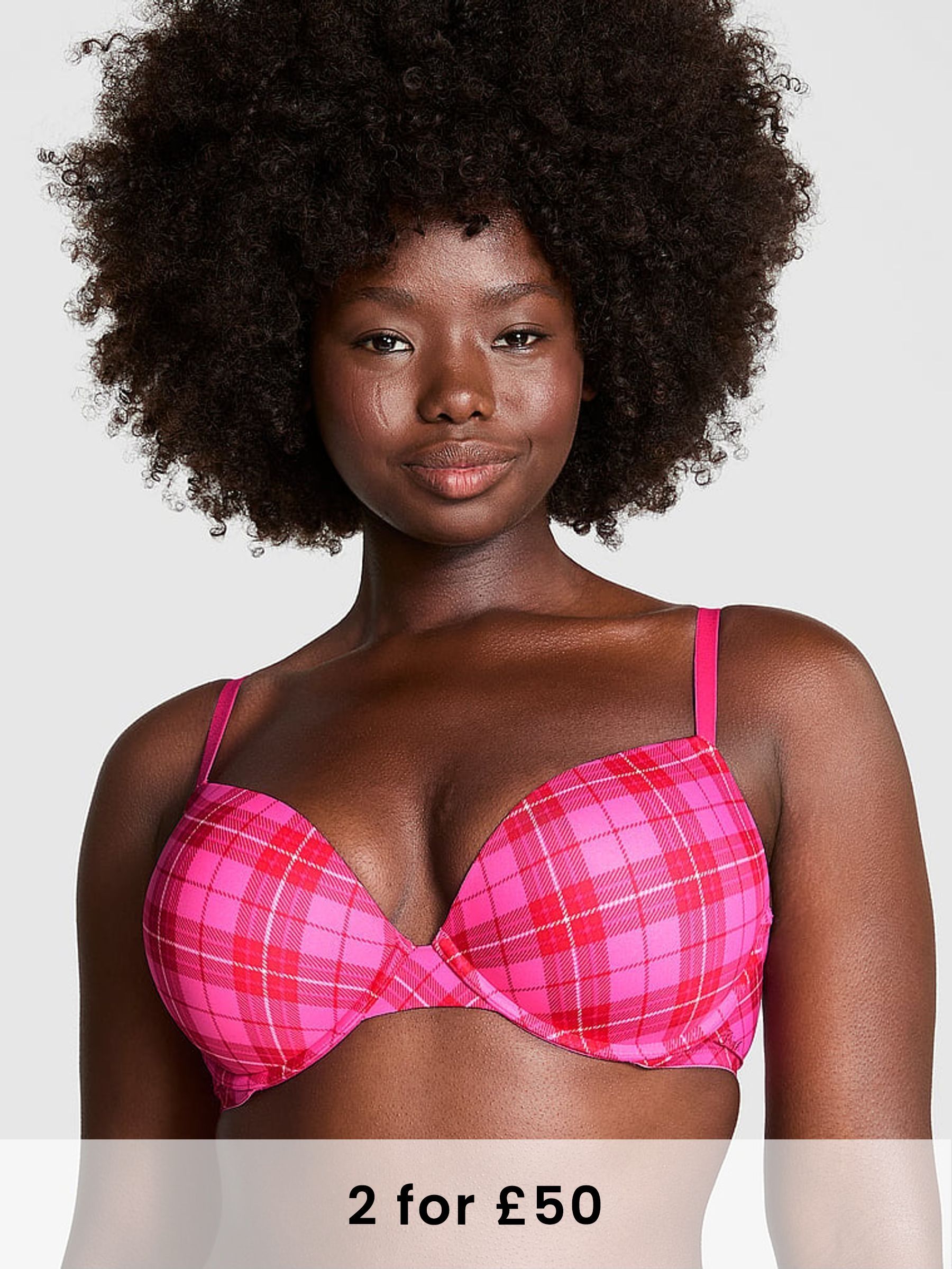 Pink Rose Plaid Super Push Up Bra (E68226) | £29