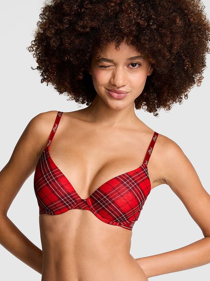 Vermillion Red Plaid Push Up Bra (E68246) | £11