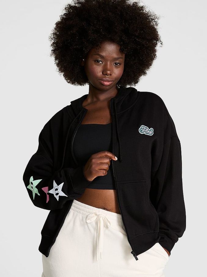 Pure Black Aspen Zip Up Fleece Hoodie (E68272) | £22