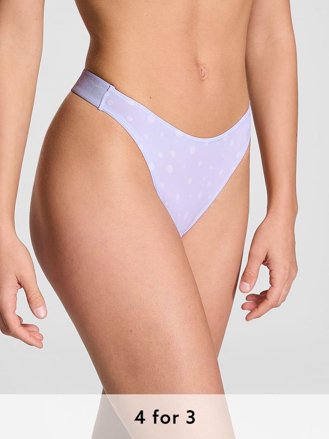 Hydrangea Blue Dot Print Thong Soft Stretch Logo Knickers (E68517) | £9