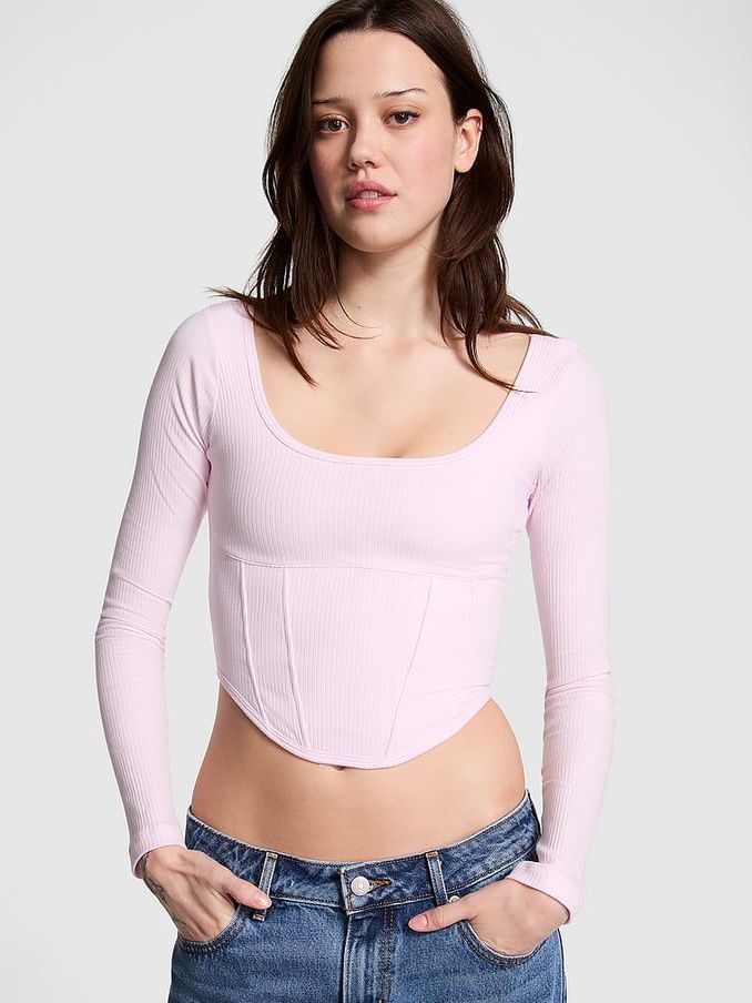 Pink Tulip Long Sleeve Cotton Corset Top (E68523) | £17