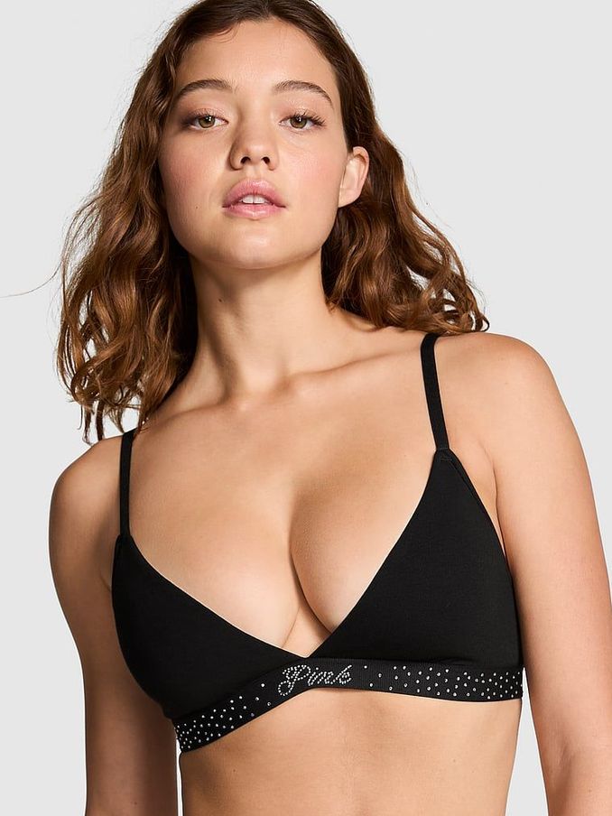 Black Diamante Cotton Logo Triangle Bralette (E68542) | £19