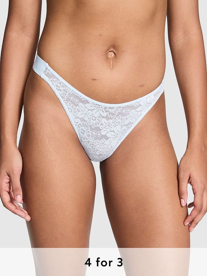 Hydrangea Blue Diamante Hipster Thong Floral Lace Knickers (E68553) | £9