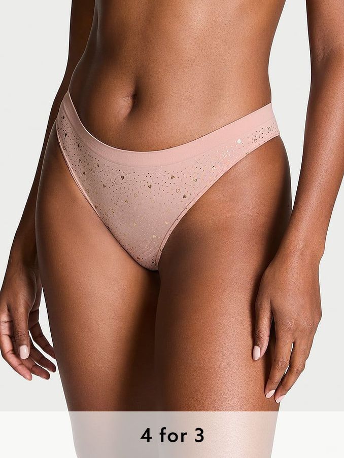 Pink Zinc Heart Foil Nude Thong Knickers (E68561) | £9