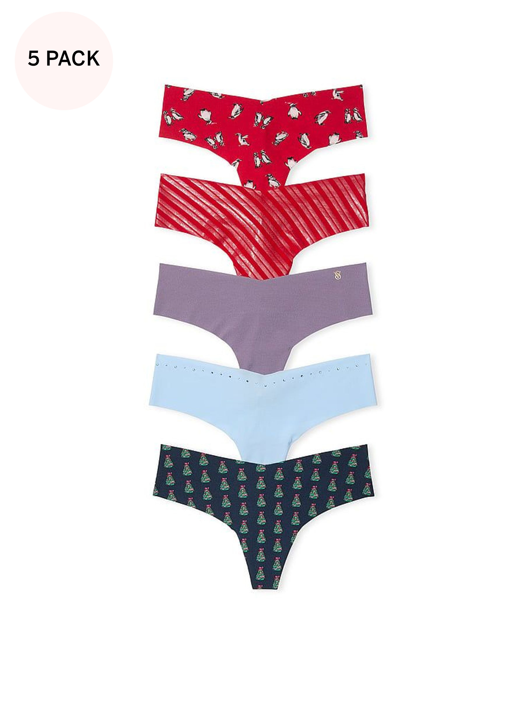 Red/Purple/Blue/Green Thong 5 Pack Knickers (E68572) | £27