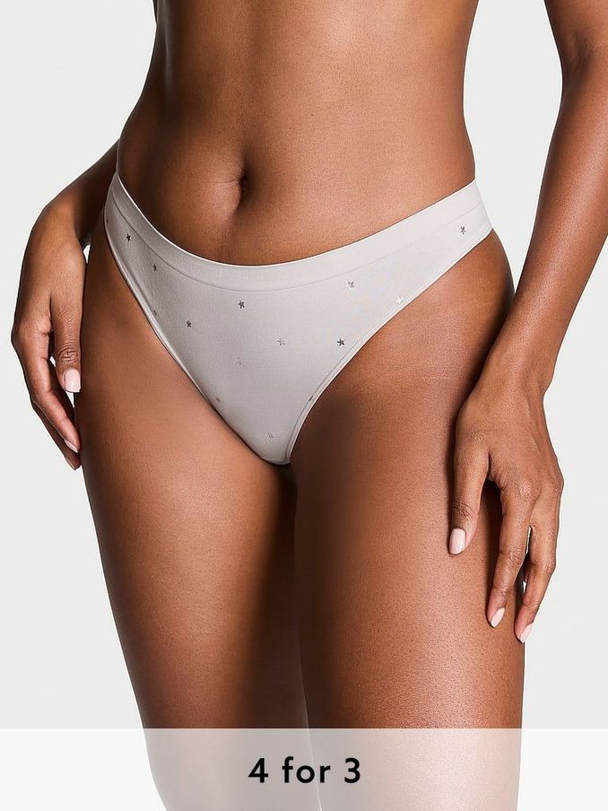 Silver Pearl Grey Stars Thong Knickers (E68579) | £9