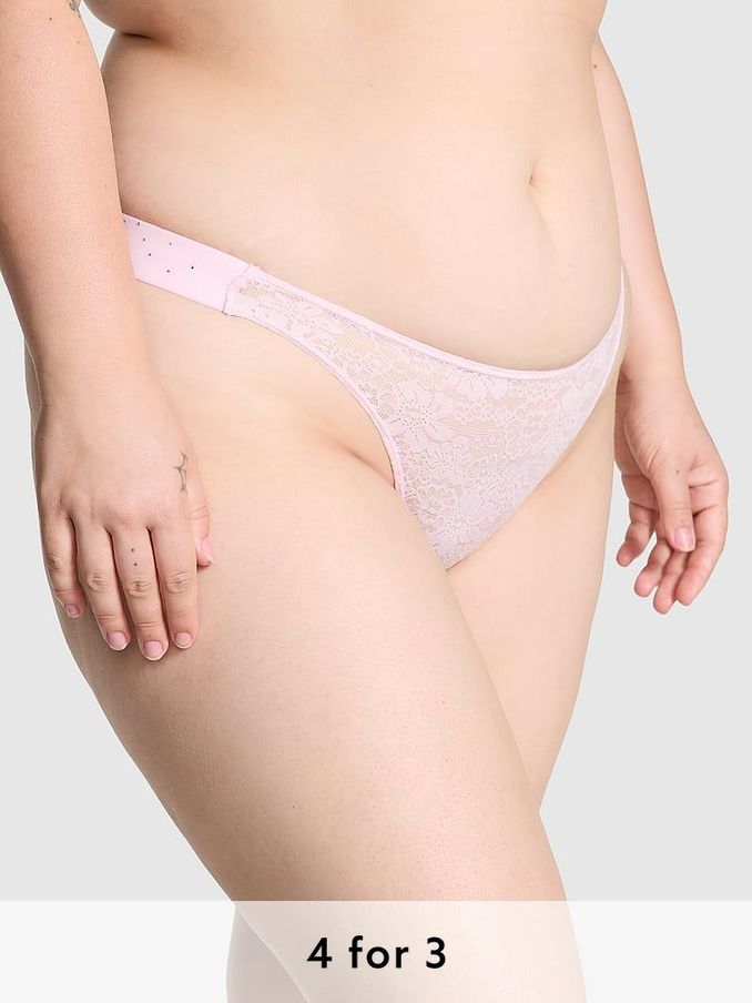 Pink Tulip Diamante Hipster Thong Floral Lace Knickers (E68588) | £9