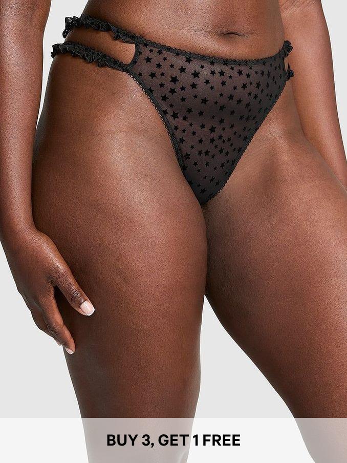 Black Thong Star Chaser Lace Knickers (E68590) | £9