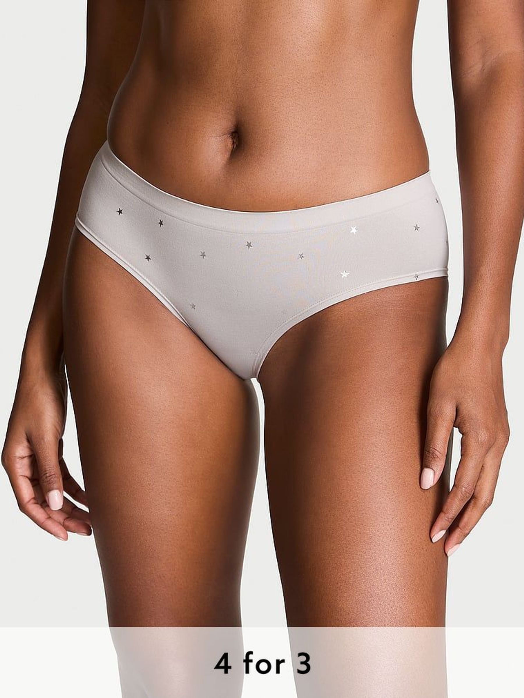 Silver Pearl Grey Stars Hipster Knickers (E68595) | £9