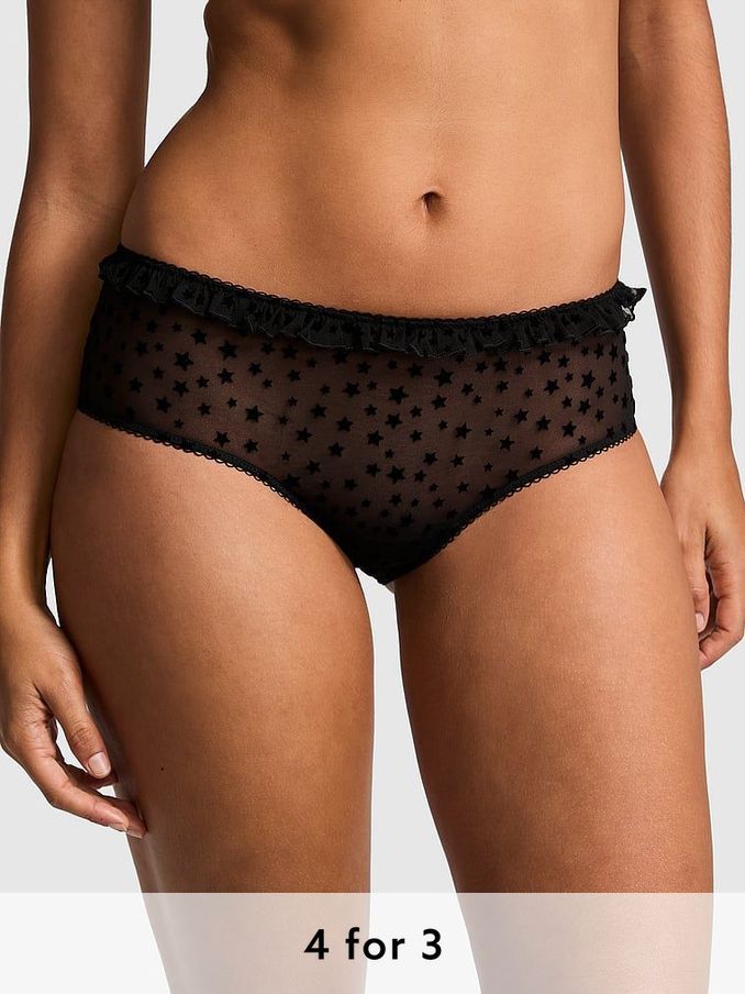 Black Cheeky Star Chaser Lace Knickers (E68599) | £9