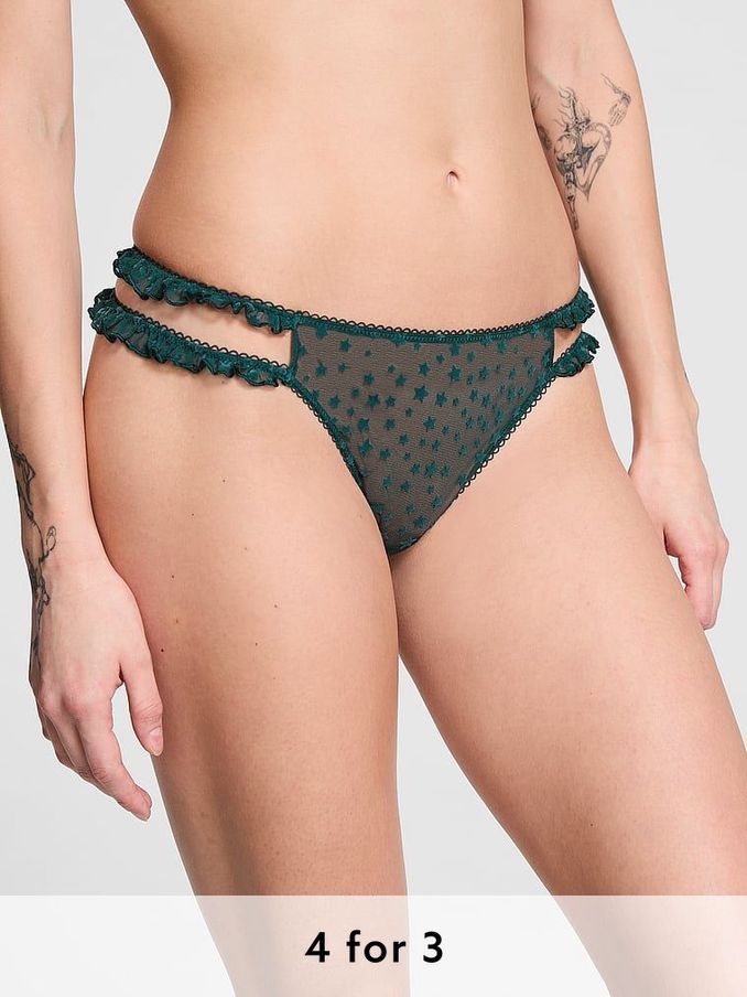 Deep Forest Green Thong Star Chaser Lace Knickers (E68622) | £9