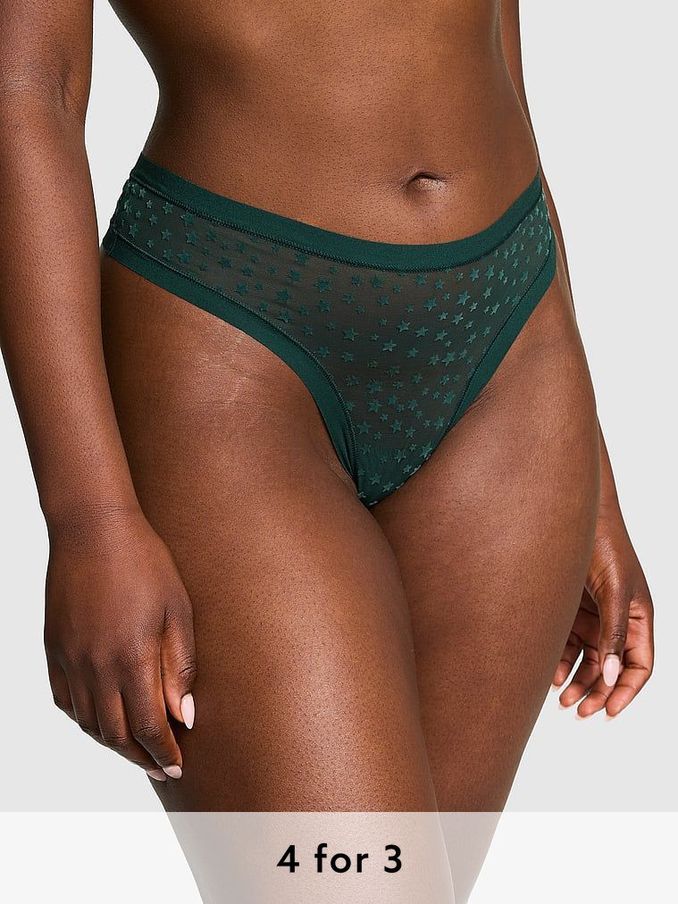 Deep Forest Green Thong No Show Star Mesh Knickers (E68886) | £9