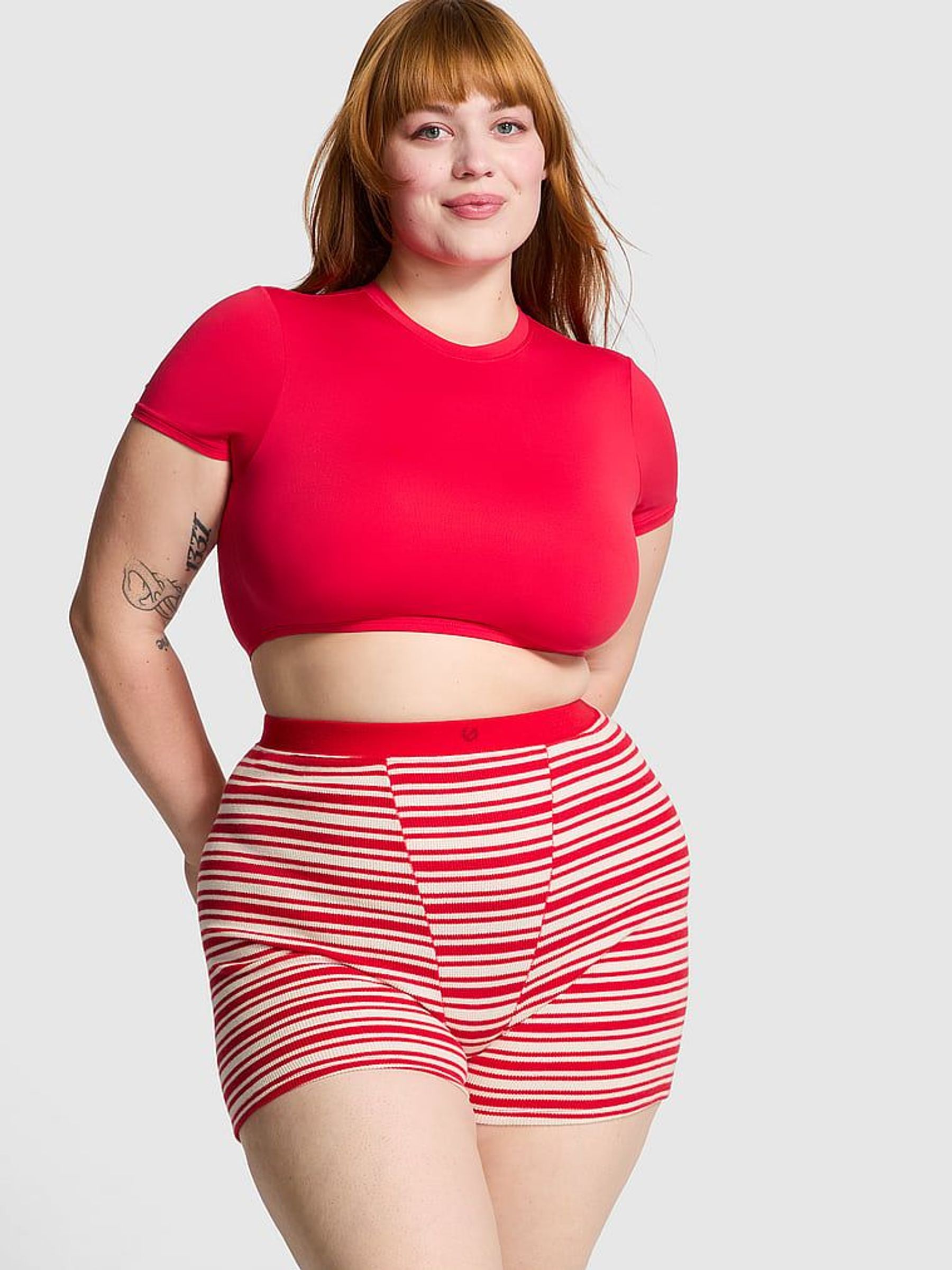 Vermillion Red Stripes Thermal Boxer Pyjama Shorts (E68919) | £12